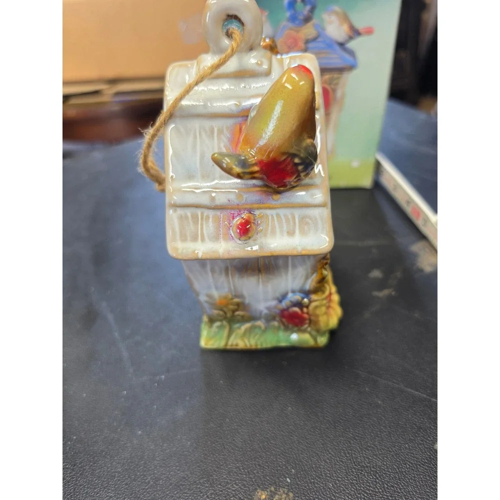 Chesapeake Bay Ltd Ceramic Birdhouse Ornament Floral Birds Figurine with Box